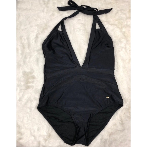 Ted Baker London Other - Ted Baker London Black Plunge Halter One Piece‎ Swimsuit Shimmer Panels Size 2